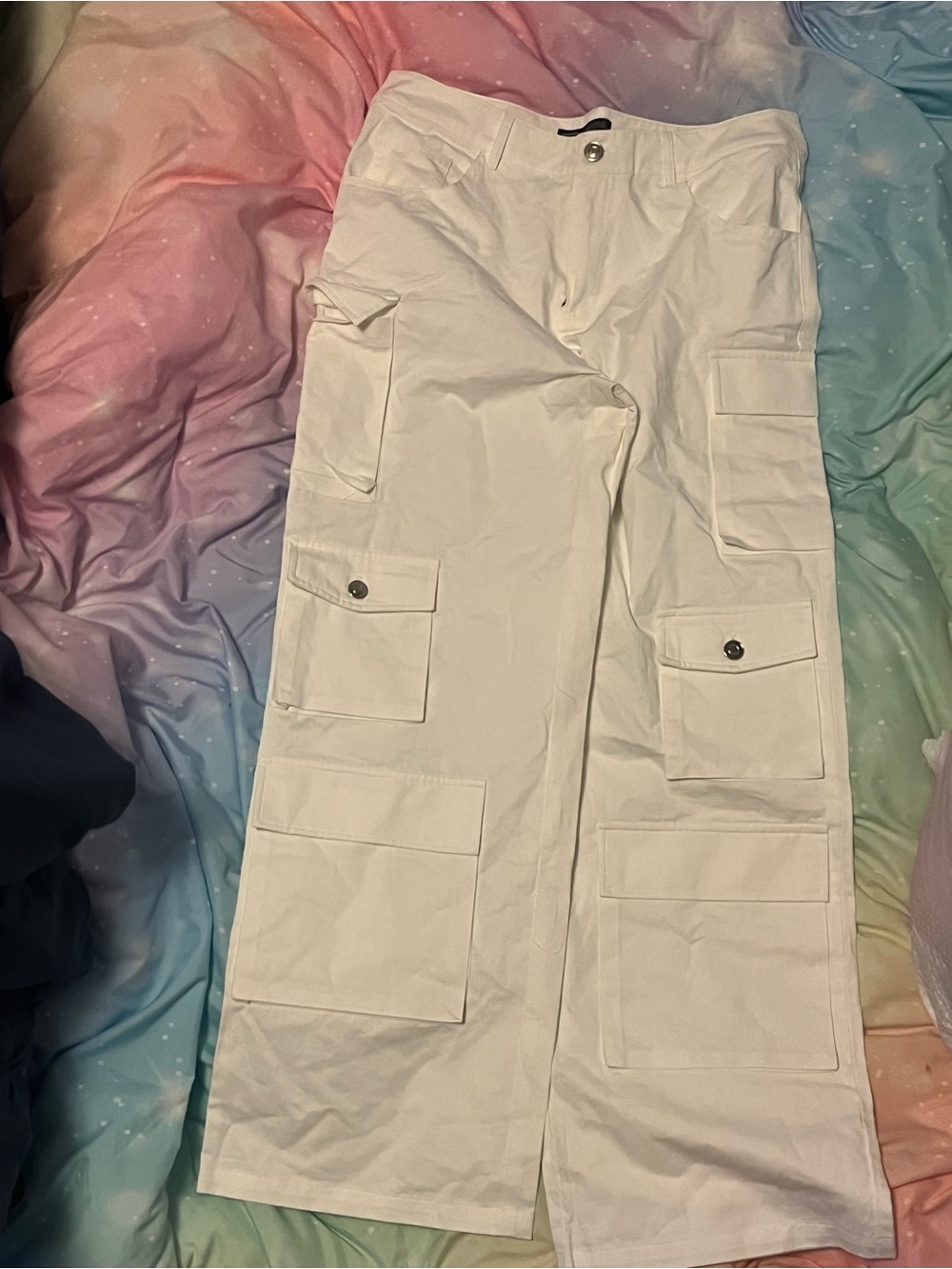 Finesse White Wide-Leg Cargo Pants